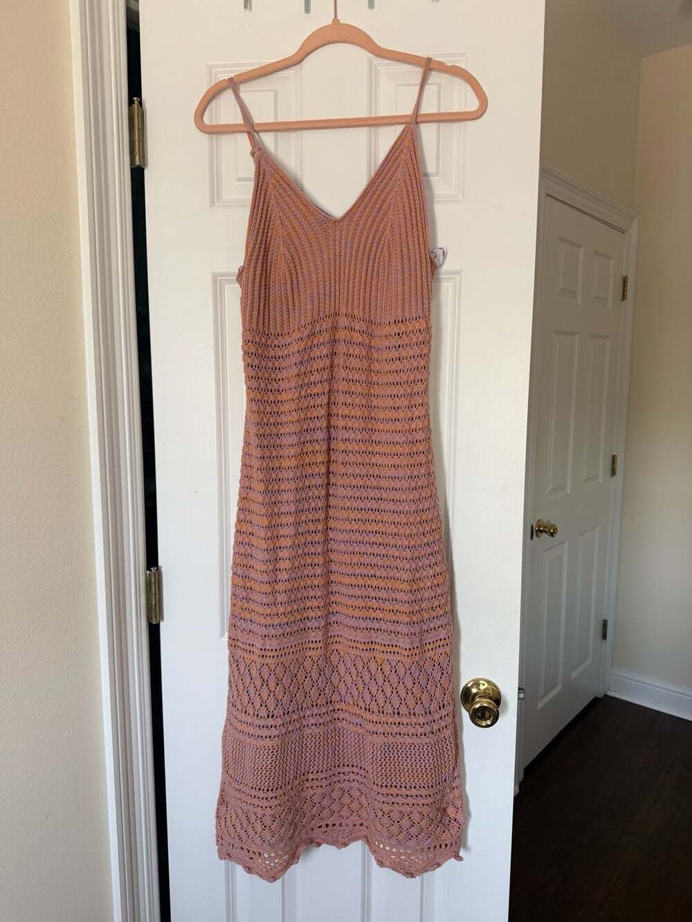 Freshman 1996 Women's Pink and Orange Multi-Colored Crochet Midi Slip Dress